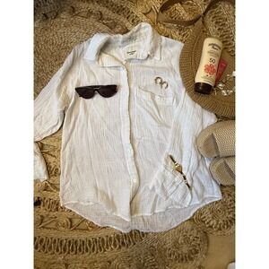 Abercrombie & Fitch White Oversized Crinkle Gauze Button Down Shirt Womens XS